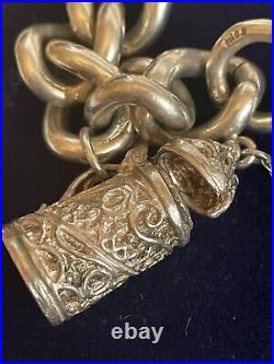 Vintage Heavy Hallmarked Silver Charm Bracelet with Padlock 4 Charms 74.5 G