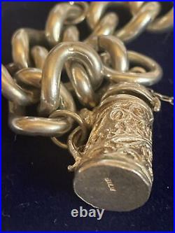 Vintage Heavy Hallmarked Silver Charm Bracelet with Padlock 4 Charms 74.5 G