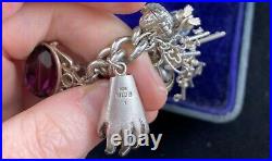 Vintage Heavy Silver Charm Bracelet 24 Charms Skating Boot Smash Robot 106.61g