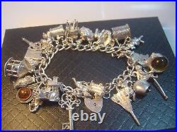 Vintage Heavy Solid Silver Charm Bracelet 7 31 Unusual Charms Incredible