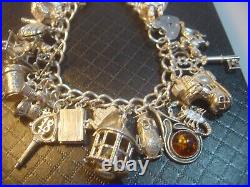 Vintage Heavy Solid Silver Charm Bracelet 7 31 Unusual Charms Incredible