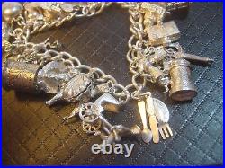 Vintage Heavy Solid Silver Charm Bracelet 7 31 Unusual Charms Incredible