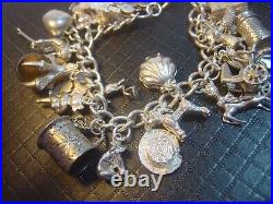 Vintage Heavy Solid Silver Charm Bracelet 7 31 Unusual Charms Incredible