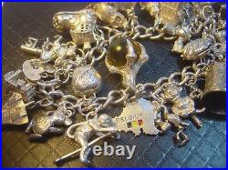 Vintage Heavy Solid Silver Charm Bracelet 7 31 Unusual Charms Incredible