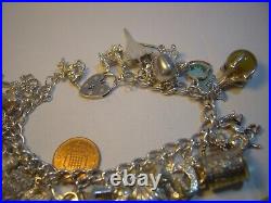 Vintage Heavy Solid Silver Charm Bracelet 7 31 Unusual Charms Incredible