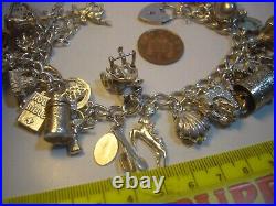 Vintage Heavy Solid Silver Charm Bracelet 7 31 Unusual Charms Incredible