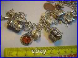 Vintage Heavy Solid Silver Charm Bracelet 7 31 Unusual Charms Incredible