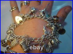 Vintage Heavy Solid Silver Charm Bracelet 7 31 Unusual Charms Incredible