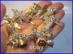 Vintage Heavy Solid Silver Charm Bracelet 7 31 Unusual Charms Incredible