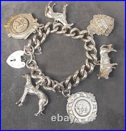 Vintage Heavy Sterling Silver Charm Bracelet 120g Safety Chain Sporting 1944