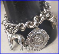 Vintage Heavy Sterling Silver Charm Bracelet 120g Safety Chain Sporting 1944