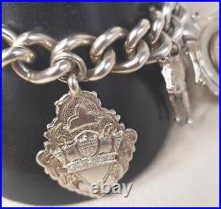 Vintage Heavy Sterling Silver Charm Bracelet 120g Safety Chain Sporting 1944