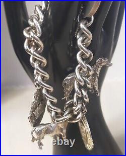 Vintage Heavy Sterling Silver Charm Bracelet 120g Safety Chain Sporting 1944