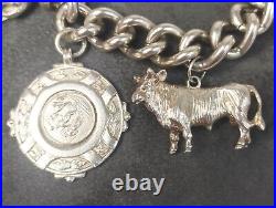 Vintage Heavy Sterling Silver Charm Bracelet 120g Safety Chain Sporting 1944