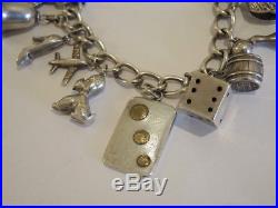 Vintage Heavy Sterling Silver Charm Bracelet Large Fancy Charms 68gms