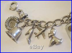 Vintage Heavy Sterling Silver Charm Bracelet Large Fancy Charms 68gms