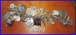 Vintage Heavy Sterling Silver Charm Bracelet With 30 Charms