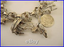 Vintage Heavy Sterling Silver Charm bracelet Uno Erre fancy link chain 60grams
