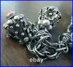 Vintage Italy 800 Silver Etruscan Canatille Fob Bracelet Real Stones 48 Grams