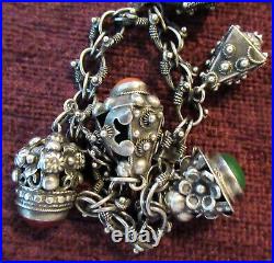 Vintage Italy 800 Silver Etruscan Canatille Fob Bracelet Real Stones 48 Grams