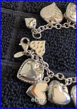 Vintage JCM Mauritius 925 Sterling Silver Puffy Hearts Charm Bracelet Size 7