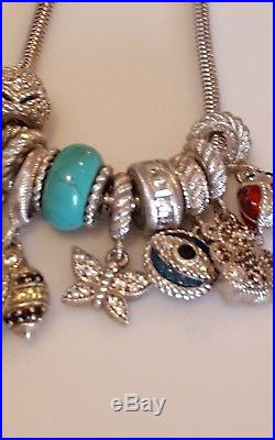 Vintage Judith Ripka sterling silver 925 Turquoise lady bug cz 10 Charm Bracelet