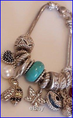 Vintage Judith Ripka sterling silver 925 Turquoise lady bug cz 10 Charm Bracelet