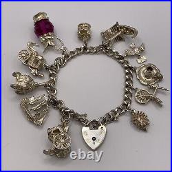 Vintage Kitsch Charm Chain Bracelet 925 Sterling Silver 7 Inches