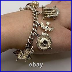 Vintage Kitsch Charm Chain Bracelet 925 Sterling Silver 7 Inches