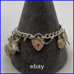 Vintage Kitsch Charm Chain Bracelet 925 Sterling Silver 7 Inches