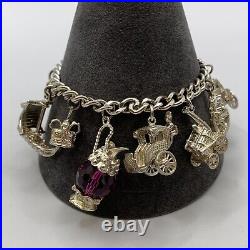 Vintage Kitsch Charm Chain Bracelet 925 Sterling Silver 7 Inches