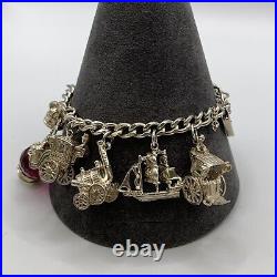 Vintage Kitsch Charm Chain Bracelet 925 Sterling Silver 7 Inches