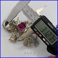 Vintage Kitsch Charm Chain Bracelet 925 Sterling Silver 7 Inches