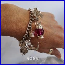 Vintage Kitsch Curb Chain Charm Bracelet 925 Sterling Silver 8 Inches