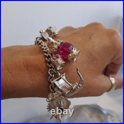 Vintage Kitsch Curb Chain Charm Bracelet 925 Sterling Silver 8 Inches