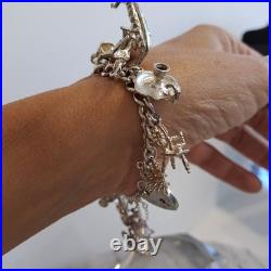 Vintage Kitsch Curb Chain Charm Bracelet 925 Sterling Silver 8 Inches