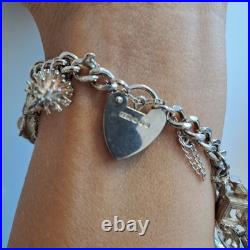 Vintage Kitsch Curb Chain Charm Bracelet 925 Sterling Silver 8 Inches