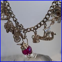 Vintage Kitsch Curb Chain Charm Bracelet 925 Sterling Silver 8 Inches