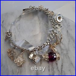 Vintage Kitsch Curb Chain Charm Bracelet 925 Sterling Silver 8 Inches