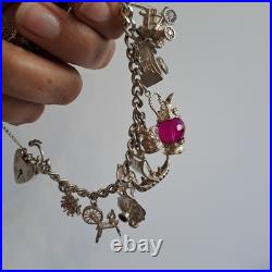 Vintage Kitsch Curb Chain Charm Bracelet 925 Sterling Silver 8 Inches