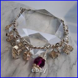 Vintage Kitsch Curb Chain Charm Bracelet 925 Sterling Silver 8 Inches