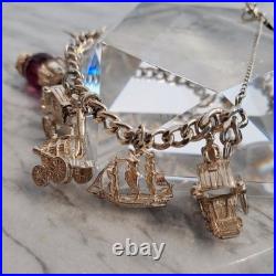 Vintage Kitsch Curb Chain Charm Bracelet 925 Sterling Silver 8 Inches