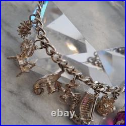 Vintage Kitsch Curb Chain Charm Bracelet 925 Sterling Silver 8 Inches