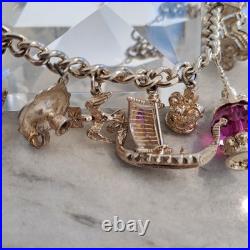 Vintage Kitsch Curb Chain Charm Bracelet 925 Sterling Silver 8 Inches