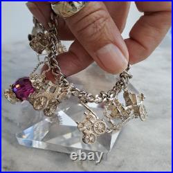 Vintage Kitsch Curb Chain Charm Bracelet 925 Sterling Silver 8 Inches