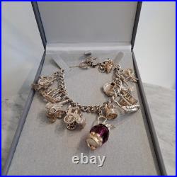 Vintage Kitsch Curb Chain Charm Bracelet 925 Sterling Silver 8 Inches