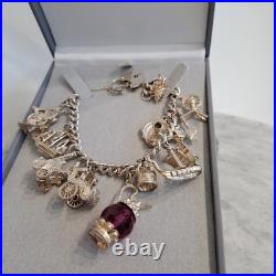 Vintage Kitsch Curb Chain Charm Bracelet 925 Sterling Silver 8 Inches