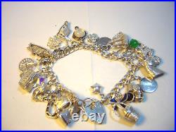 Vintage Large Solid Silver 25 Charm Bracelet Unique & Heavy 7 Investment