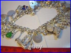 Vintage Large Solid Silver 25 Charm Bracelet Unique & Heavy 7 Investment