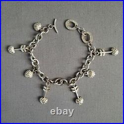 Vintage Links of London Hearts & Arrow Charm Bracelet 9.25 Silver 23cm approx
